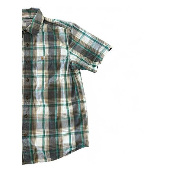 Carhartt Men's Relaxed Fit Short Sleeve Button Down Green Plaid Size Large - Picture 3 of 9